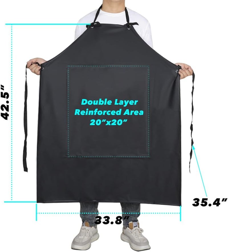 STPGIFC Waterproof Rubber Vinyl Apron -42.5" x 33.8" Plus Size Double Reinforced Chemical Resistant PVC Black Bib Apron - Image 4